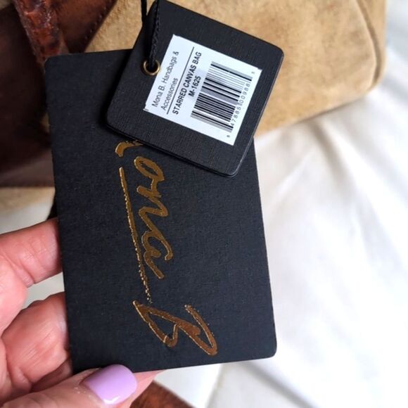 Mona B Shining ⭐ Star Upcycled Canvas And 100% Leather Messenger Bag NWT - Picture 9 of 17